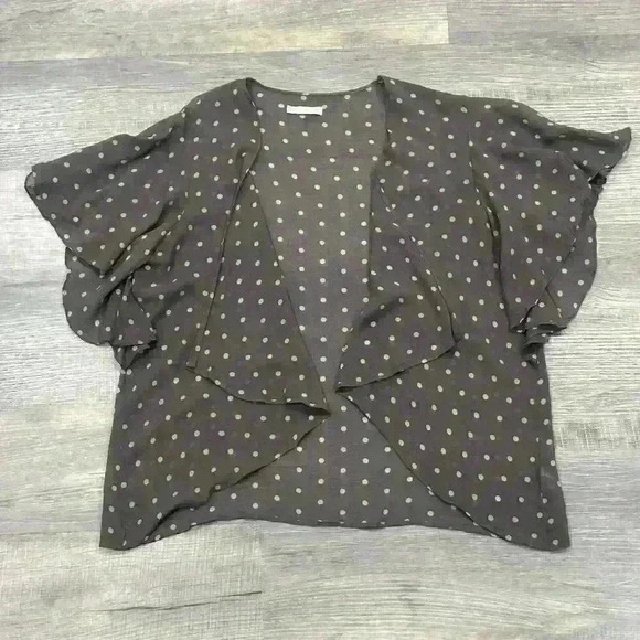 HINGE Grey Polka Dot 100% Silk Shawl Womens Sz M/L Lagenlook Cottagecore - Picture 2 of 7